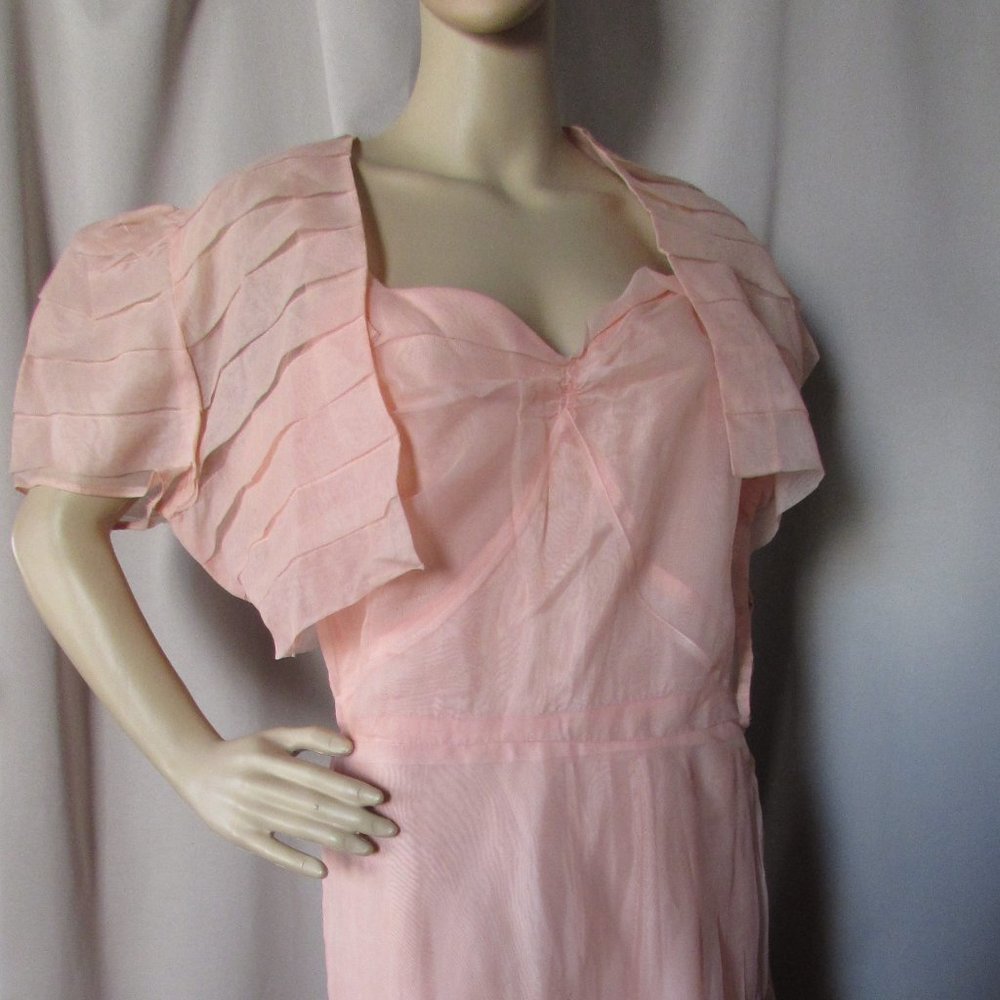 SALE Vintage 1930 Style 1940 Style Peach Organdy Dance Dress - Picture 4 of 10